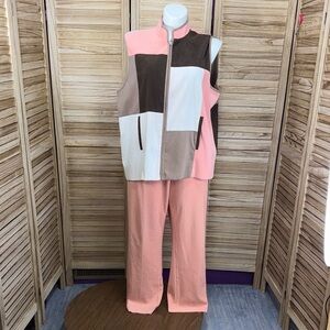 Allison Daley Colorblock Sleeveless Vest Top & Pant Set  Pink, Brown,  White XL